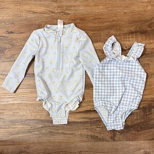 Set of 2 Carter's Baby Girls Bathing suits - blue gingham and blue lemon print
